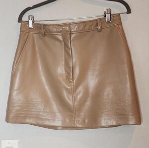 Aritzia Babaton Vegan Leather high-rise Chisel  Tan Skirt. Women's size 12.
